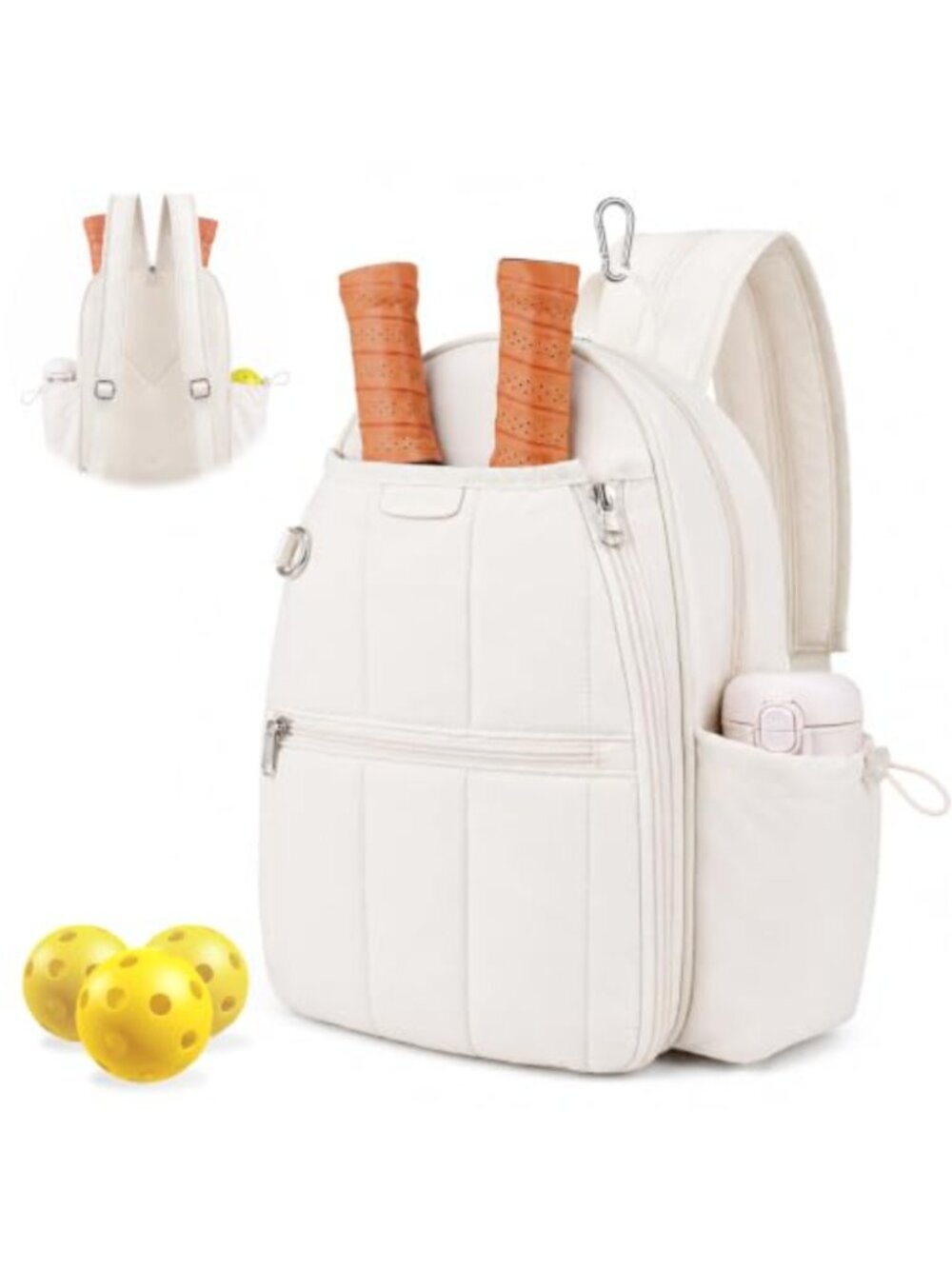 Quilted Pickleball Sling Crossbody Backpack 2 Racket Waterproof Pocket